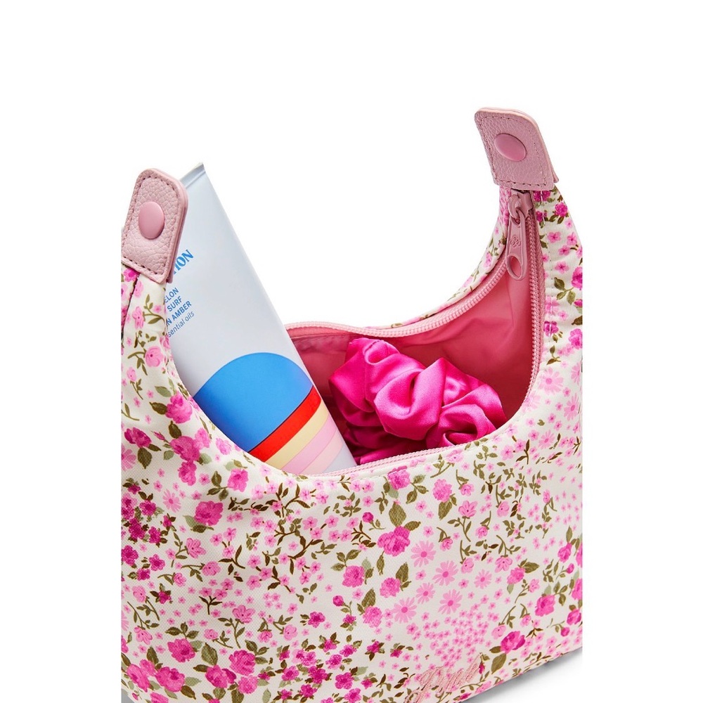 Pink Floral Zippered Cosmetic Bag